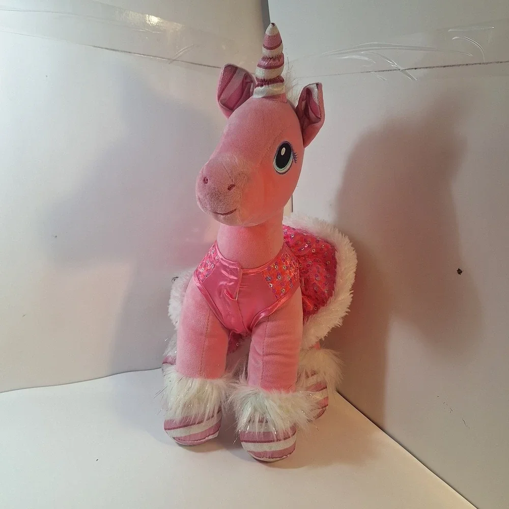 Build A Bear Candy Cane Swirl Unicorn Pink Sparkles with White Tutu Plush 16